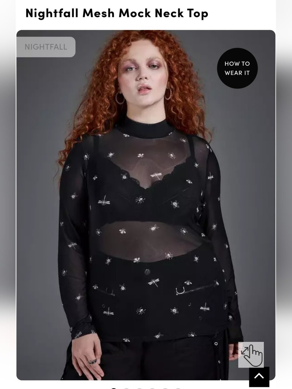 torrid Black Sheer Mesh Mock Neck Top with Silver gray Insects
